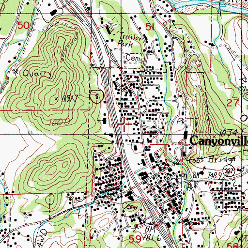 Topographic Map of Canyonville - South Umpqua Fire Department, OR