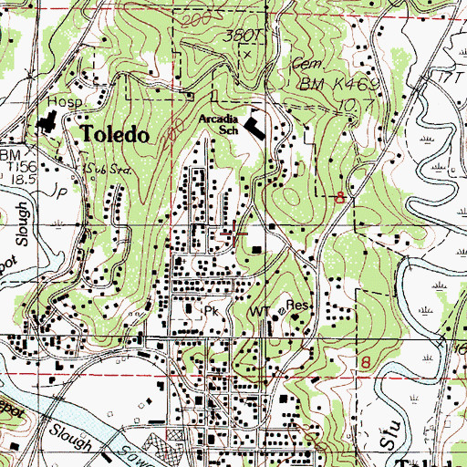 Topographic Map of Toledo Fire and Rescue Department Station 41, OR