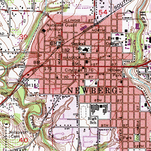Topographic Map of Newberg Fire Department Station 20, OR