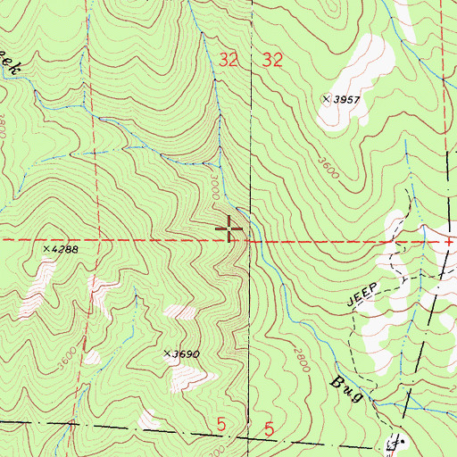 Topographic Map of Bug Creek, CA