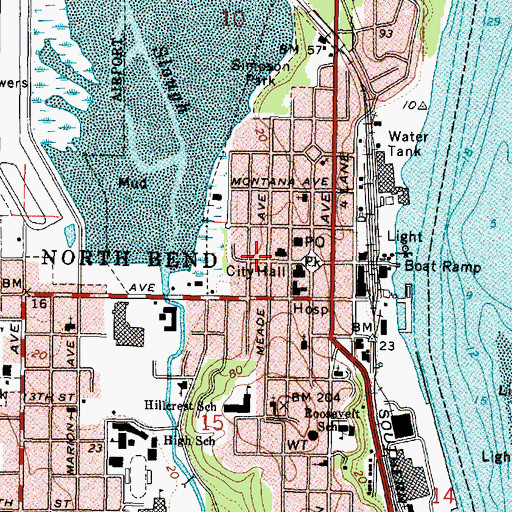 Topographic Map of North Bend Fire Station 1, OR