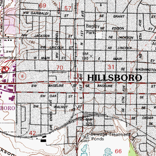 Topographic Map of Hillsboro Fire and Rescue Station 1 Downtown Main Station, OR