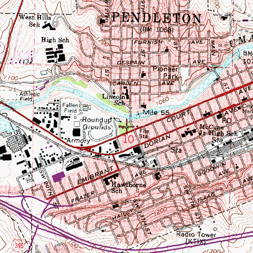 Topographic Map of Pendleton City Fire and Ambulance Station 1, OR