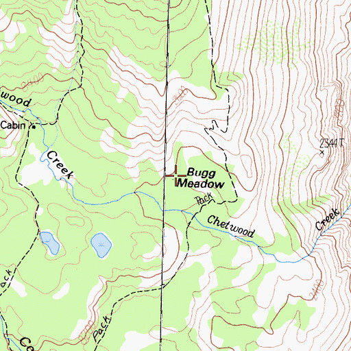 Topographic Map of Bugg Cabin, CA