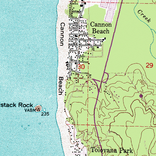 Topographic Map of Cannon Beach Rural Fire Protection District, OR