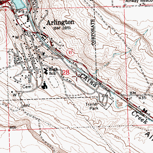 Topographic Map of North Gilliam County Rural Fire Protection District, OR