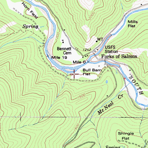 Topographic Map of Bull Barn Flat, CA