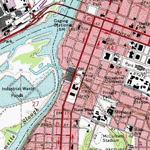 Topographic Map of Salem Fire Department Station 1 Headquarters, OR