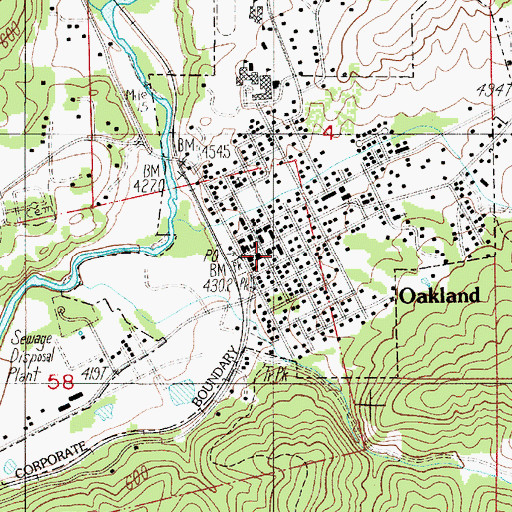 Topographic Map of Oakland Rural Fire Protection District, OR