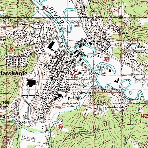 Topographic Map of Clatskanie Rural Fire Main Station, OR
