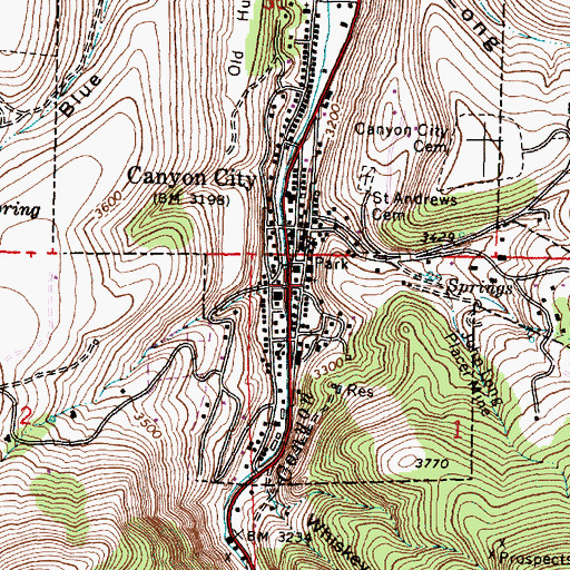 Topographic Map of Canyon City Volunteer Fire Department, OR