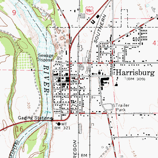 Topographic Map of Harrisburg Fire and Rescue Station 41, OR