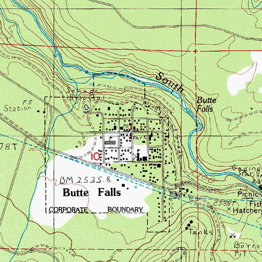 Topographic Map of Butte Falls Volunteer Fire Department, OR