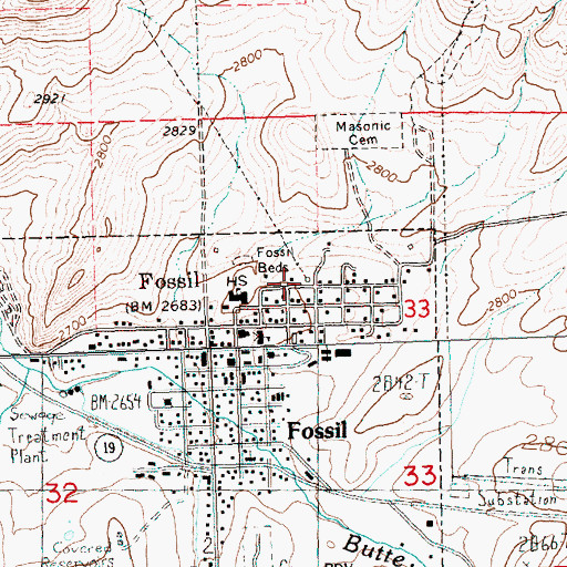Topographic Map of Fossil Volunteer Fire Department, OR