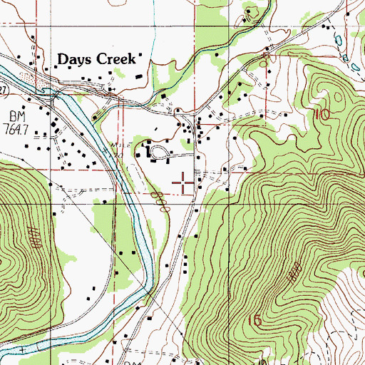Topographic Map of Days Creek Fire Department, OR