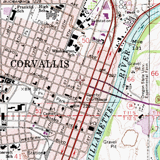 Topographic Map of Corvallis Fire Department Station 1, OR