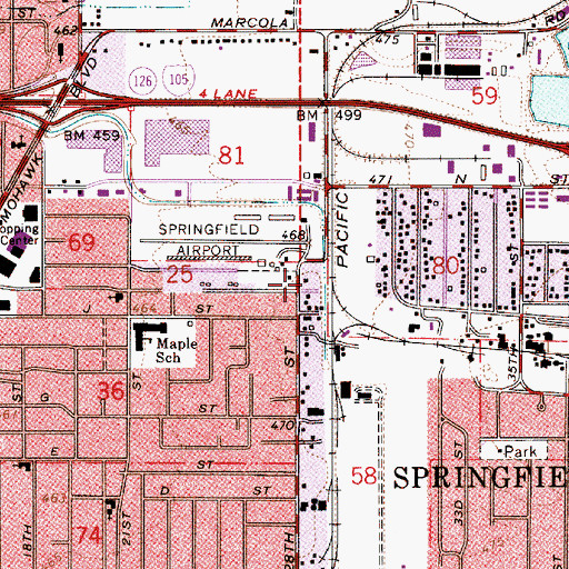 Topographic Map of Springfield Fire Department Station 3, OR