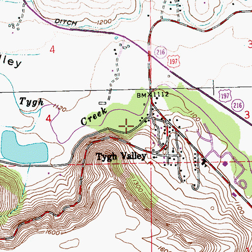 Topographic Map of Tygh Valley Fire Department, OR