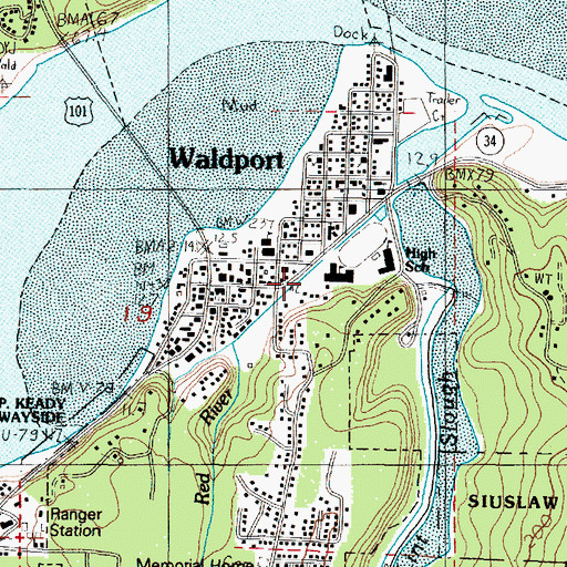 Topographic Map of Central Oregon Coast Fire and Rescue District 7 Station 7200, OR