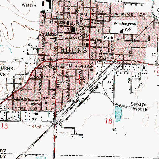 Topographic Map of Burns Fire Department, OR