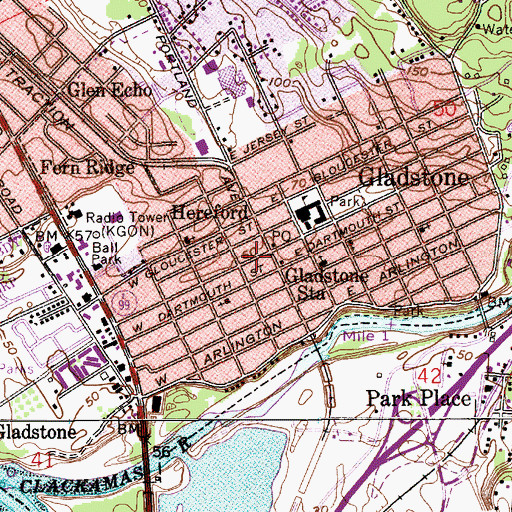 Topographic Map of Gladstone Fire Department, OR