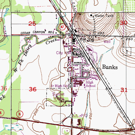 Topographic Map of Banks Fire Protection District 13 Headquarters, OR