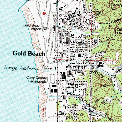 Topographic Map of Gold Beach Volunteer Fire Department, OR