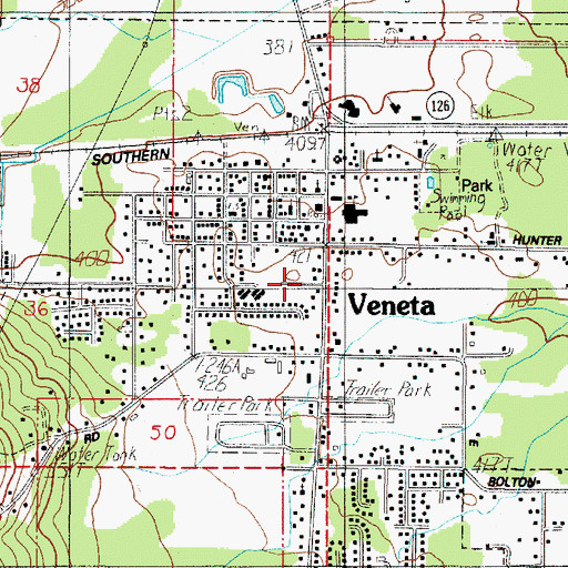 Topographic Map of Lane County Fire District 1 Station 101, OR