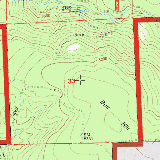 Topographic Map of Bull Hill, CA