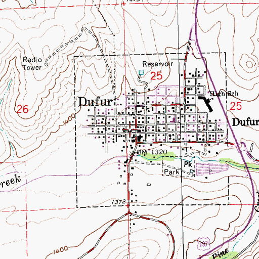 Topographic Map of Dufur Volunteer Fire Department, OR