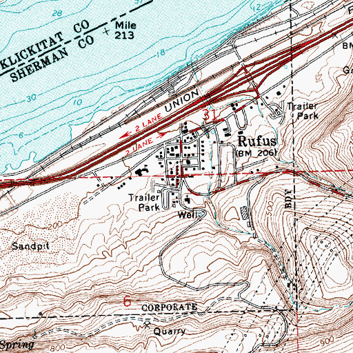 Topographic Map of Rufus Volunteer Fire Department and Ambulance Service, OR