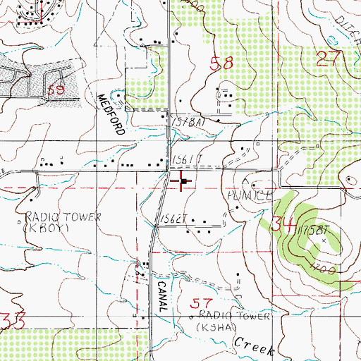 Topographic Map of Medford Fire Department Station 6, OR