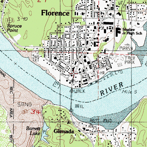 Topographic Map of Siuslaw Valley Fire and Rescue Station 2 Old Town Station, OR