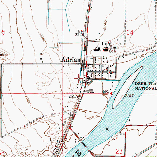 Topographic Map of Adrian Fire Department, OR
