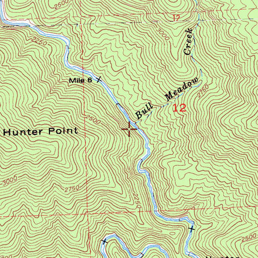 Topographic Map of Bull Meadow Creek, CA