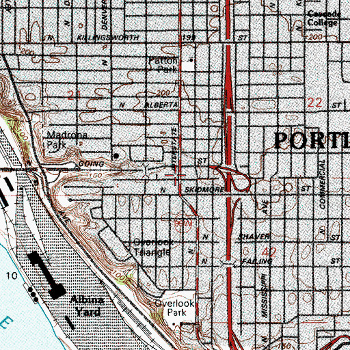 Topographic Map of Portland Fire and Rescue Station 24 - Overlook / Swan Island, OR