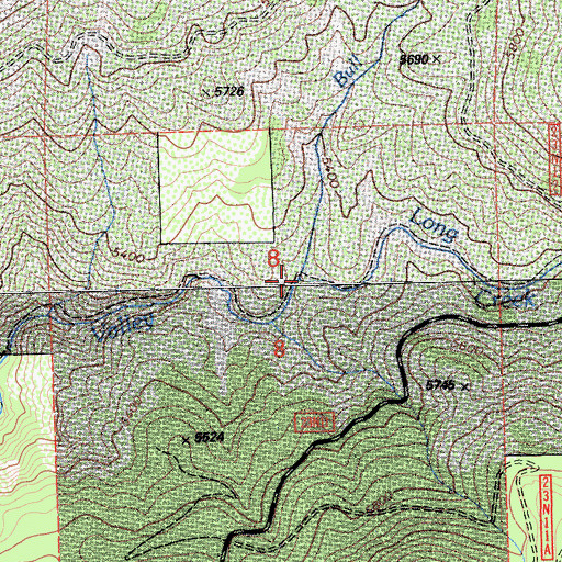 Topographic Map of Bull Run Creek, CA