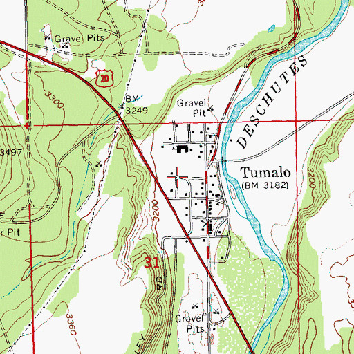 Topographic Map of City of Bend Fire Department Station 302 Tumalo Fire Station, OR