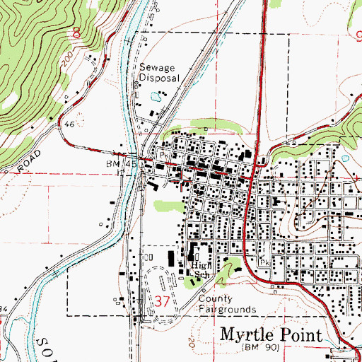 Topographic Map of Myrtle Point Fire Department Station 1, OR