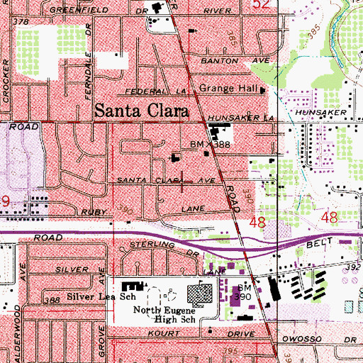 Topographic Map of Eugene Fire Station 11Santa Clara Station, OR