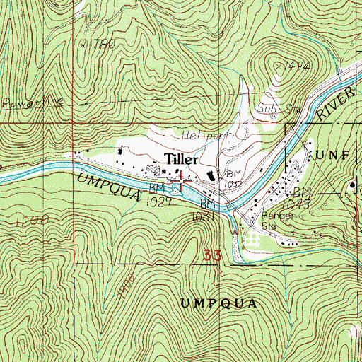 Topographic Map of Tiller Rural Fire Protection District Headquarters, OR