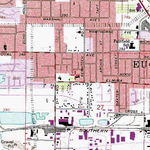 Topographic Map of Eugene Fire Station 8 Danebo Station, OR