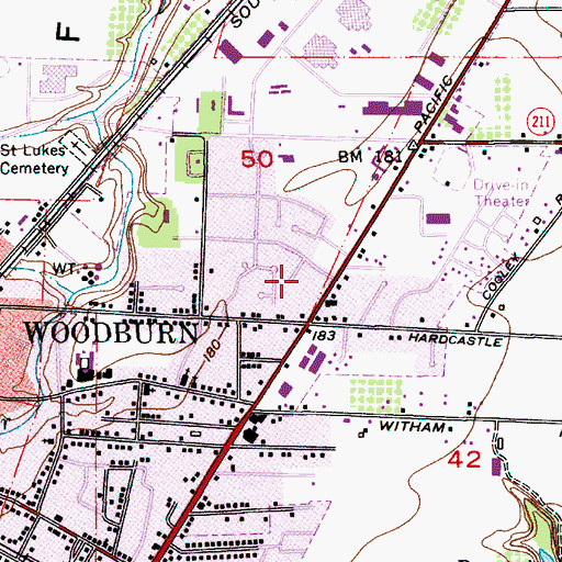 Topographic Map of Woodburn Rural Fire Protection District Station 22 James Street, OR