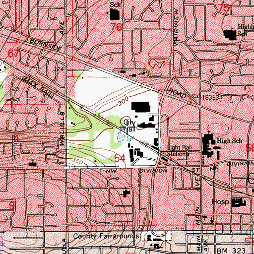 Topographic Map of Gresham Fire and Emergency Services Station 71, OR