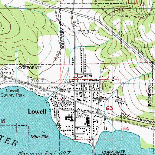 Topographic Map of Lowell Volunteer Fire Protection District Station 1, OR