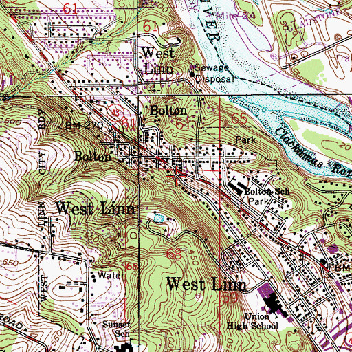 Topographic Map of Tualatin Valley Fire and Rescue Station 58 West Linn Bolton, OR