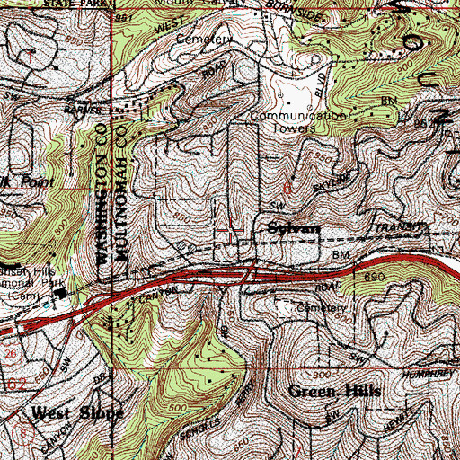 Topographic Map of Portland Fire and Rescue Station 16 Sylvan, OR