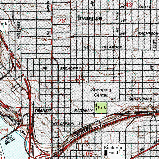 Topographic Map of Portland Fire and Rescue Station 13 Lloyd District, OR