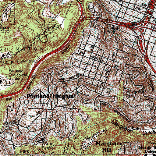 Topographic Map of Portland Fire and Rescue Station 15 Portland Heights, OR