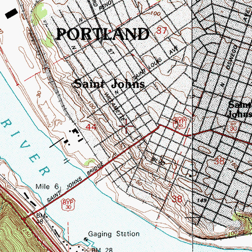 Topographic Map of Portland Fire and Rescue Station 22 Saint Johns, OR